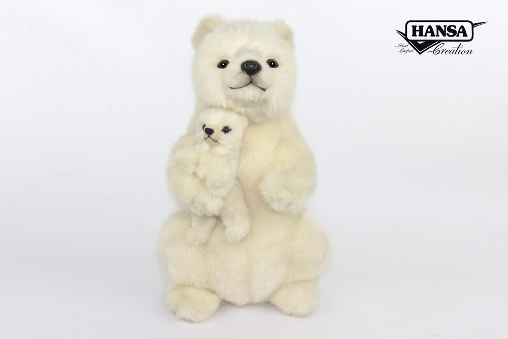 Hansa® | М'яка іграшка Полярна ведмедиця-мама з малюком, H. 31см, HANSA (7964)